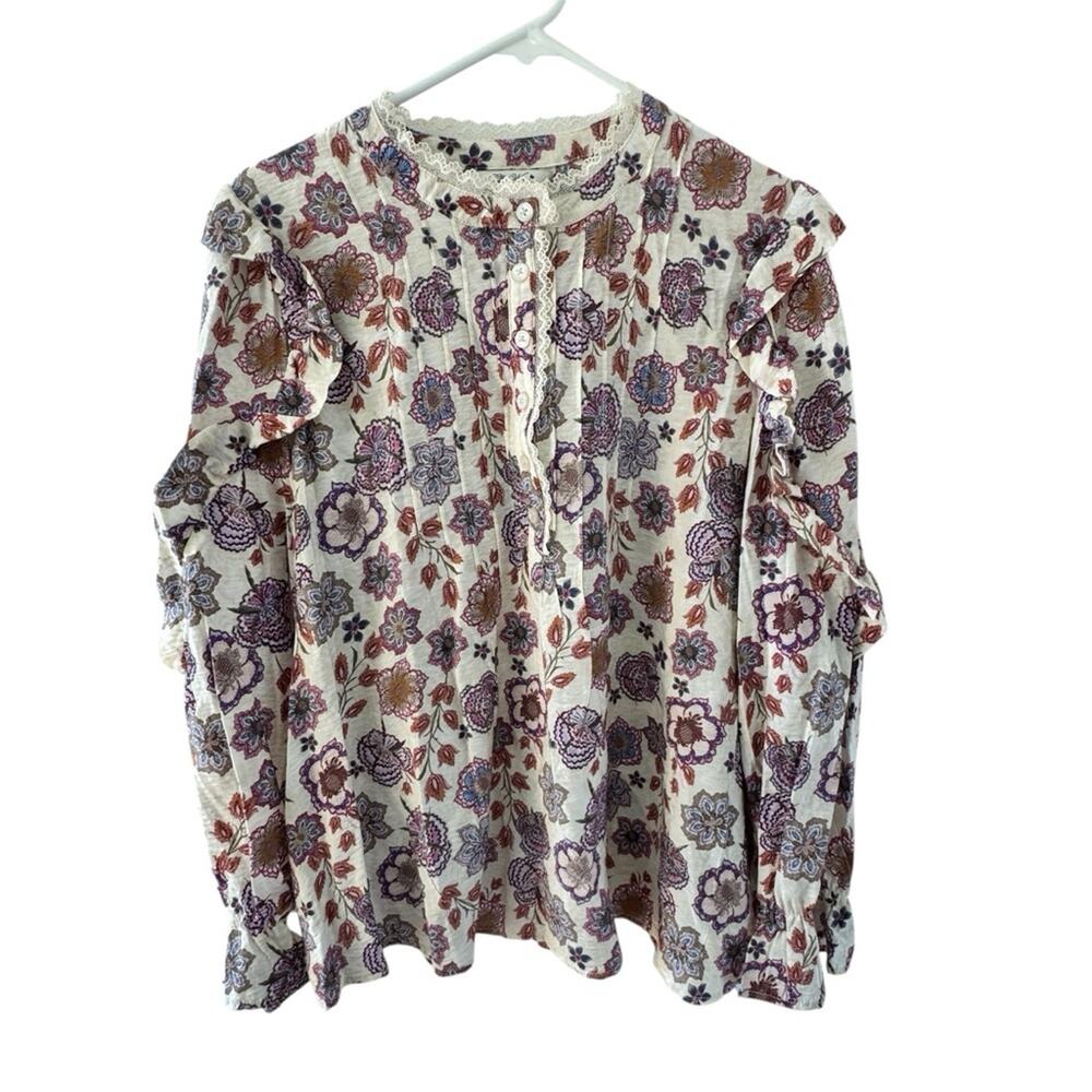 Pioneer Woman Multicolor Floral Print Blouse Ruffle Sleeves Size XL (16-18)